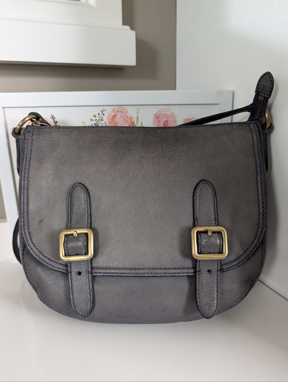 💙GUC Frye Lily Genuine Distressed Leather Adjustable Crossbody Bag w/Buckles
